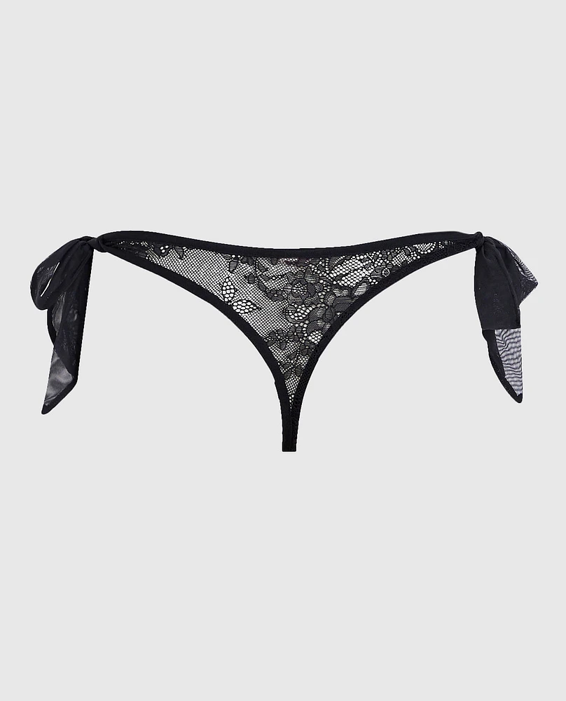 Tie-Side Thong Panty Smoulder Black