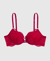 Soutien-gorge pigeonnant tout en dentelle rouge cosmo