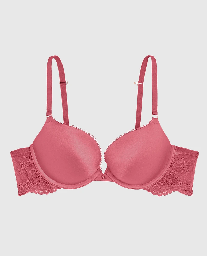 Soutien-gorge pigeonnant avec côté en dentelle rose romantique