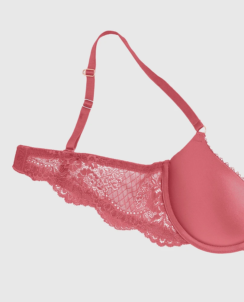 Soutien-gorge pigeonnant avec côté en dentelle rose romantique