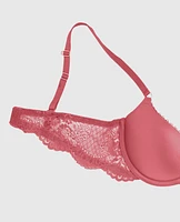 Soutien-gorge pigeonnant avec côté en dentelle rose romantique