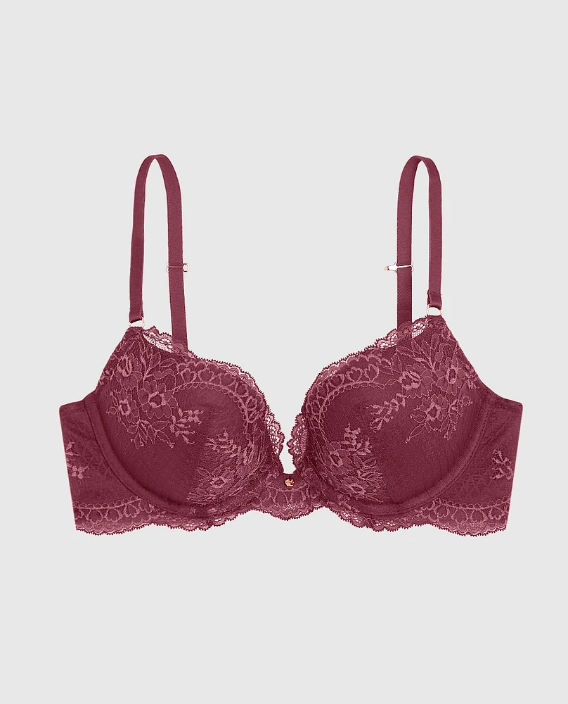 Soutien-gorge pigeonnant avec incrustation de dentelle rouge somptueux