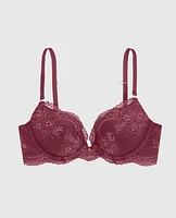 Push Up Bra with Lace Overlay Opulent Red