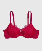 Allover Lace Lightly Lined Full Coverage Bra Cosmo Red