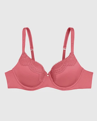 Lightly Lined Full Coverage Bra with Lace Overlay Romantic Pink