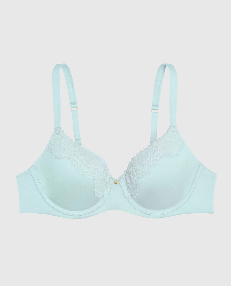 Soutien-gorge couvrant légèrement doublé avec incrustation en dentelle bleu de méthylène