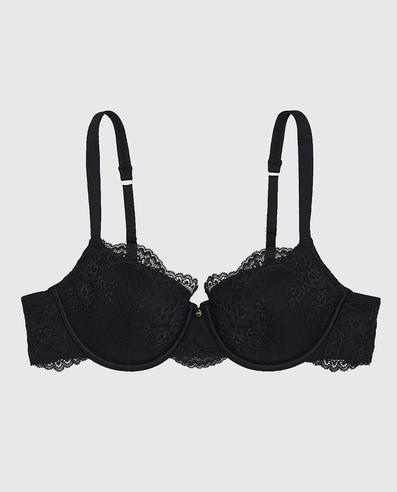 Allover Lace Lightly Lined Balconette Bra Smoulder Black