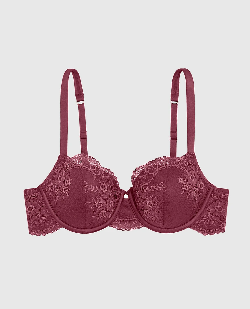 Soutien-gorge balconnet légèrement doublé tout en dentelle rouge somptueux