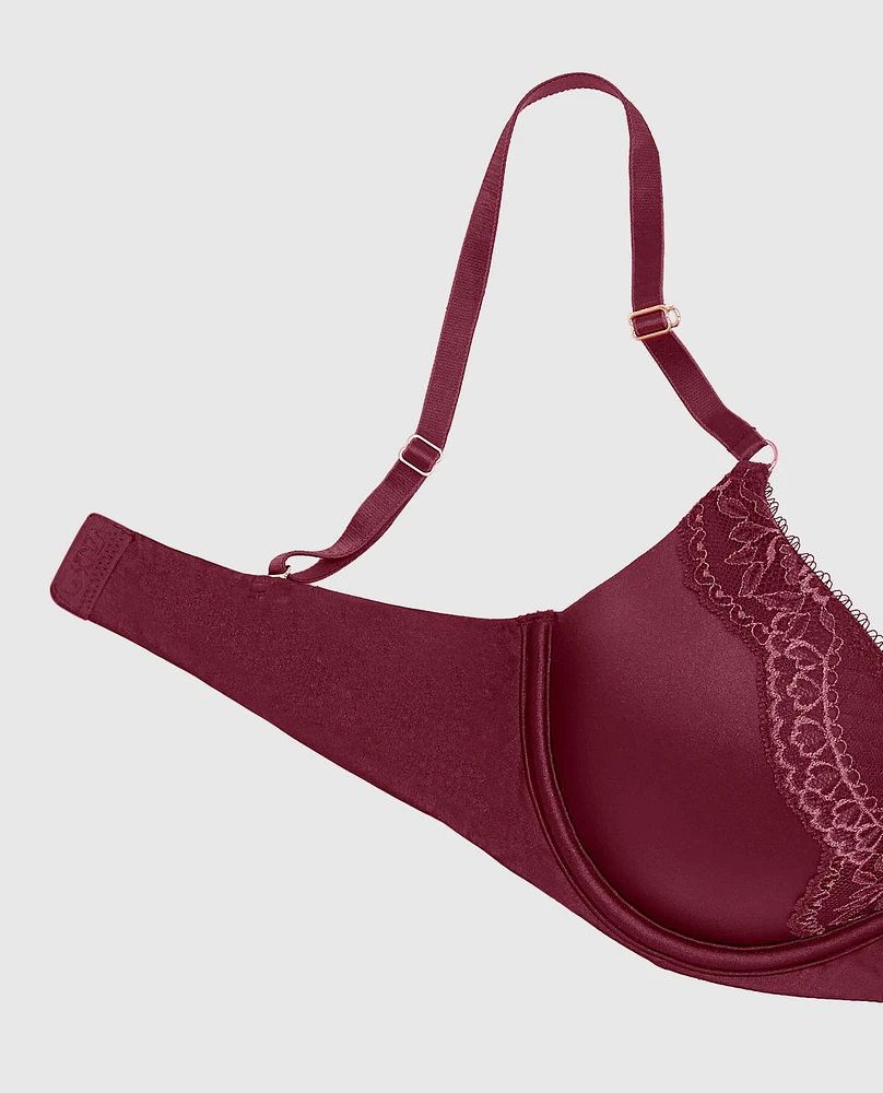 Up 2 Cup Push Bra with Lace Overlay Opulent Red