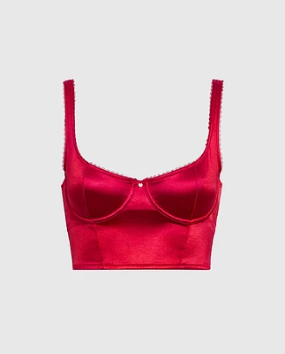 Unlined Satin Balconette Bra Top Cosmo Red