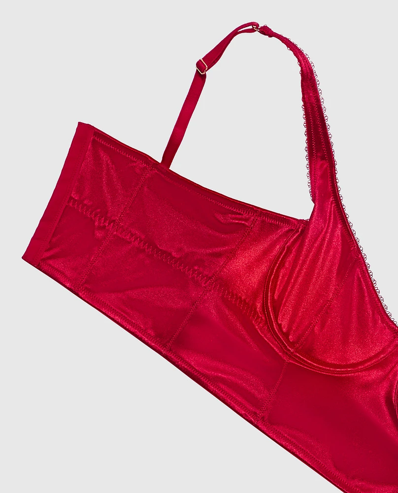 Unlined Satin Balconette Bra Top Cosmo Red