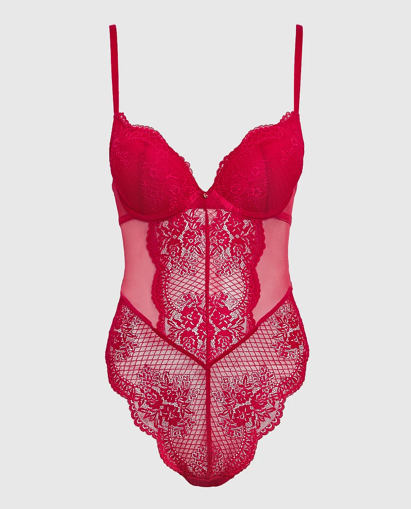 Push Up Lace Bodysuit Cosmo Red