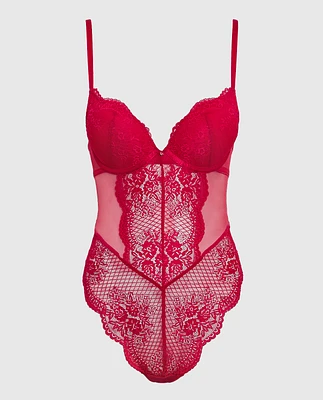 Push Up Lace Bodysuit Cosmo Red