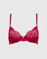 Unlined Demi Bra with Lace Cosmo Red