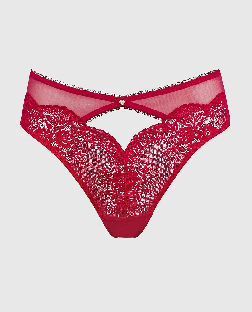 High Leg Waist Lace Thong Panty