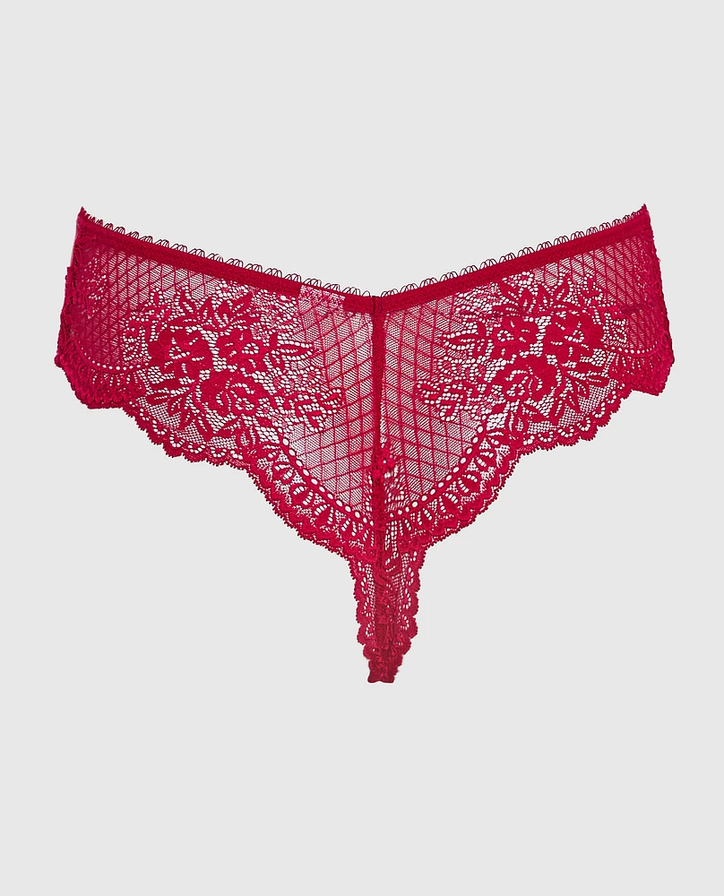 Lace High Waisted Thong Panty Cosmo Red