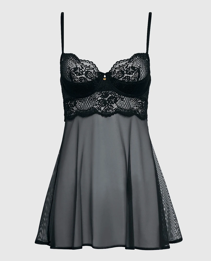 Unlined Balconette Lace Babydoll Smoulder Black