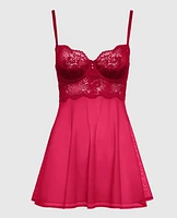 Unlined Balconette Lace Babydoll Cosmo Red