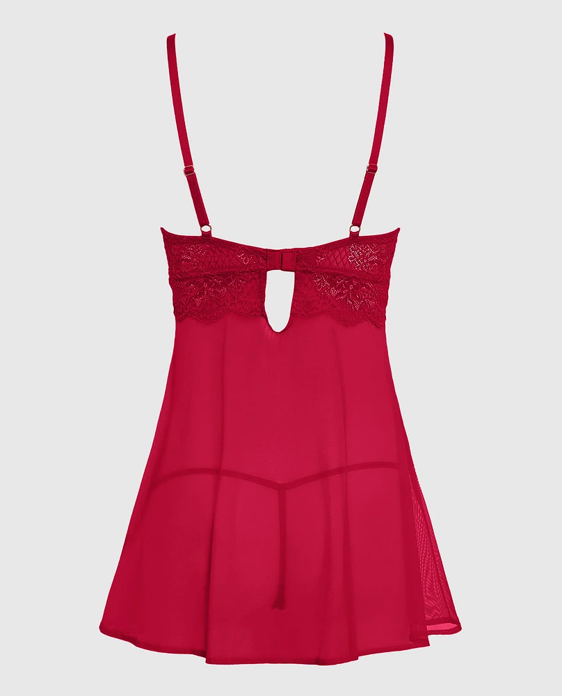 Unlined Balconette Lace Babydoll Cosmo Red