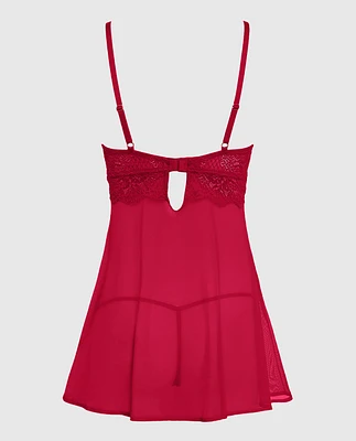 Unlined Balconette Lace Babydoll Cosmo Red