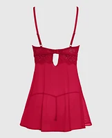 Unlined Balconette Lace Babydoll Cosmo Red