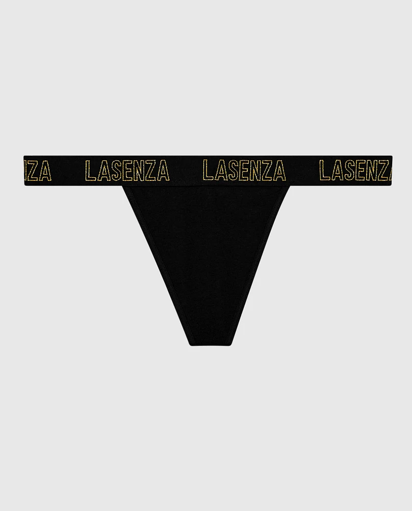 G-String Panty with Logo Band Smoulder Black