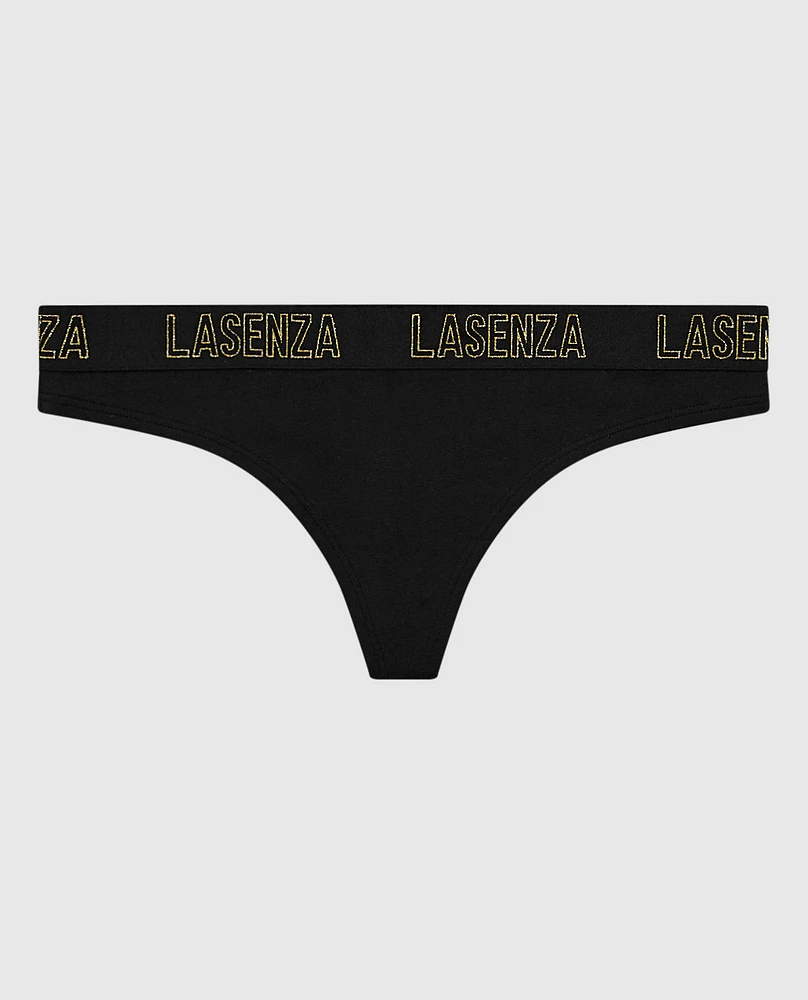 Tanga avec bande à logo noir fumée