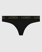 Thong Panty with Logo Band Smoulder Black