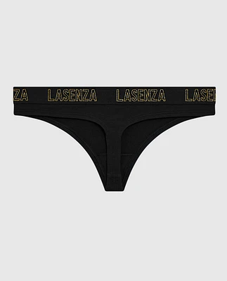 Thong Panty with Logo Band Smoulder Black