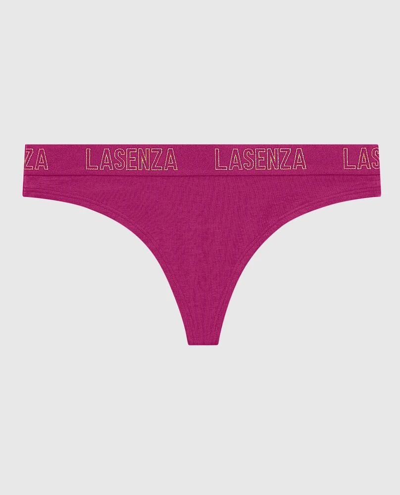 Thong Panty with Logo Band Outrageous Pink