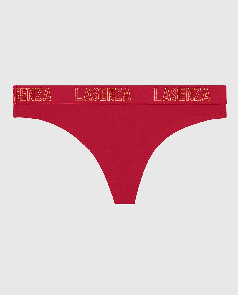 Thong Panty with Logo Band Cosmo Red