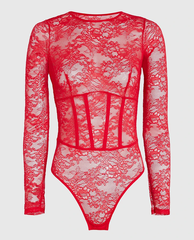 Unlined Long Sleeve Bodysuit Cosmo Red