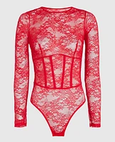 Unlined Long Sleeve Bodysuit Cosmo Red