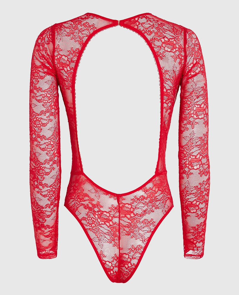 Unlined Long Sleeve Bodysuit Cosmo Red