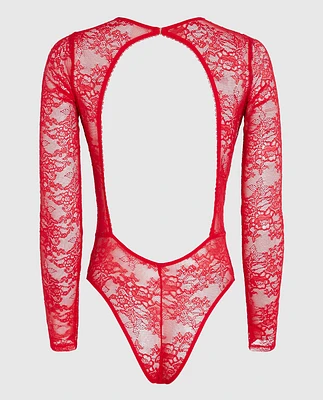 Unlined Long Sleeve Bodysuit Cosmo Red