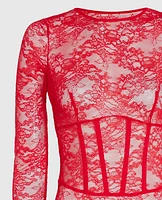 Unlined Long Sleeve Bodysuit Cosmo Red