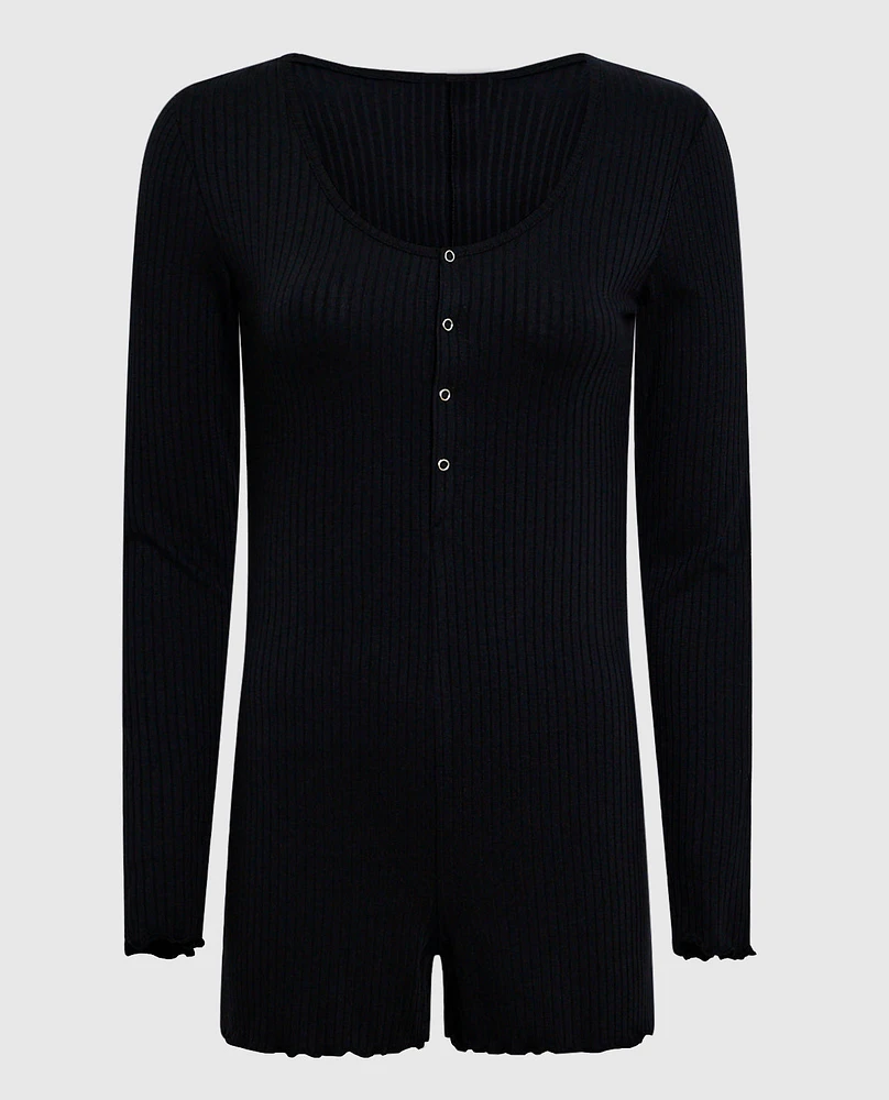 Long Sleeve Ribbed Onesie Smoulder Black