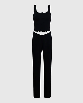 Ribbed Pajama Pant with V-Waist Smoulder Black