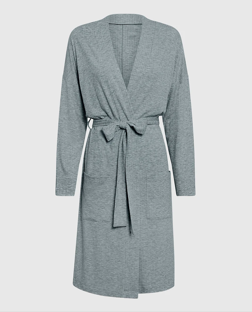 Long Sleeve Ribbed Robe Cool Gray