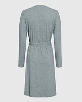 Long Sleeve Ribbed Robe Cool Gray