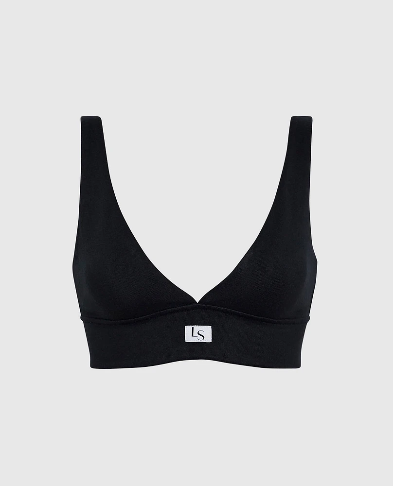 V-Neck Bralette with Logo Smoulder Black