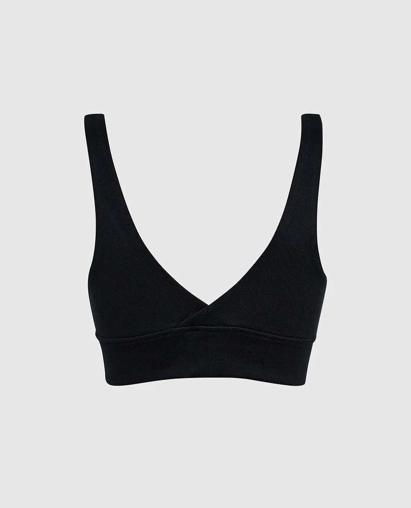 V-Neck Bralette with Logo Smoulder Black