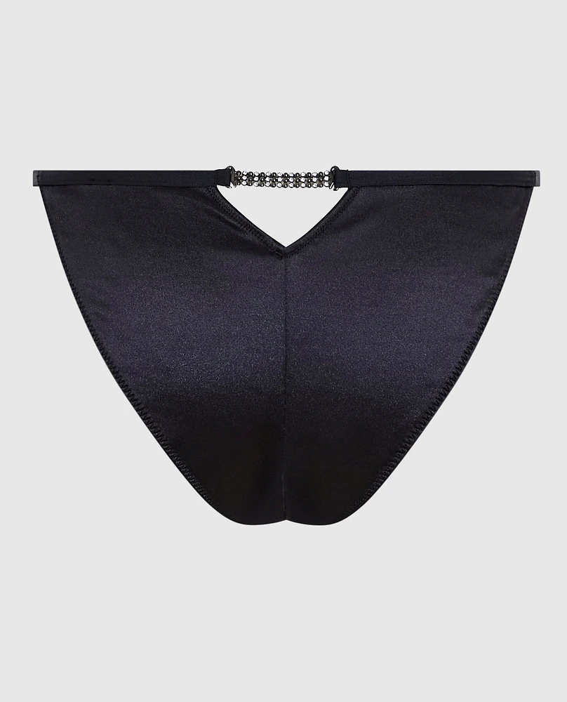 Tanga en satin à jambe échancrée