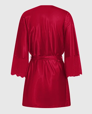 Satin Robe with Lace Trim Sleeve Cosmo Red