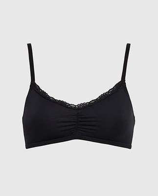 Unlined Bralette with Lace Trim Black