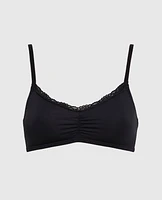 Unlined Bralette with Lace Trim Smoulder Black