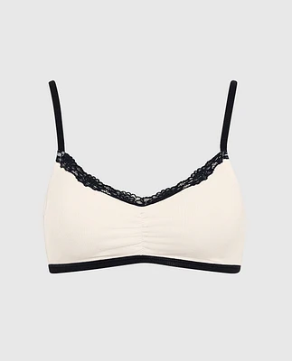 Unlined Ribbed Bralette with Lace Trim