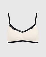 Ribbed Bralette with Lace Trim Ivory Dawn