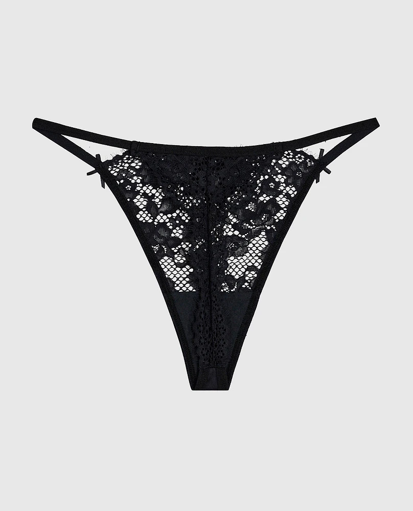 Allover Lace High Leg G-String Panty Black