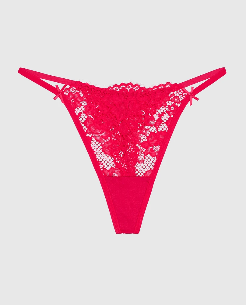 Allover Lace High Leg G-String Panty Cosmo Red